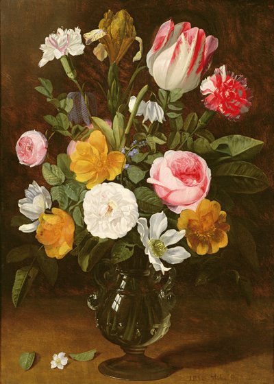 Stilleven van Bloemen in een Glazen Vaas door Jan Philip van Thielen